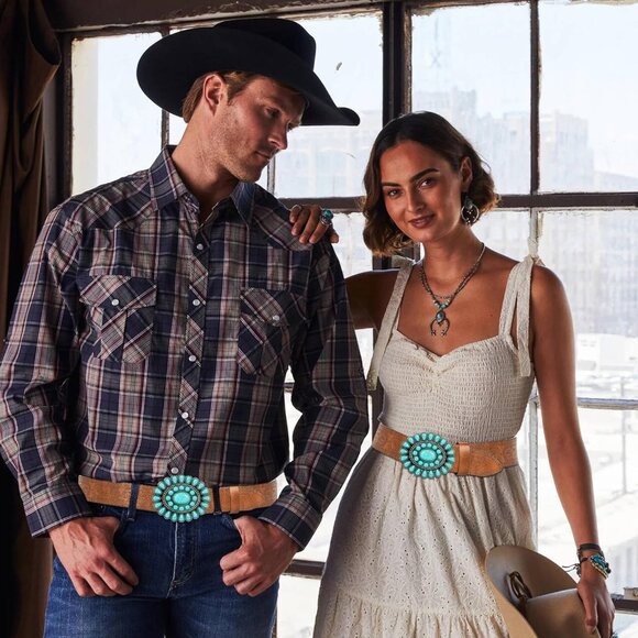 Women Western-Turquoise-Belt Embossed-PU-Leather-Cowgirl-Belt Applies-Jeans-Pant - Picture 3 of 9
